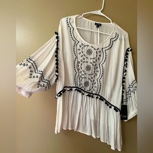 a.n.a Top With Embroidery and Pompoms